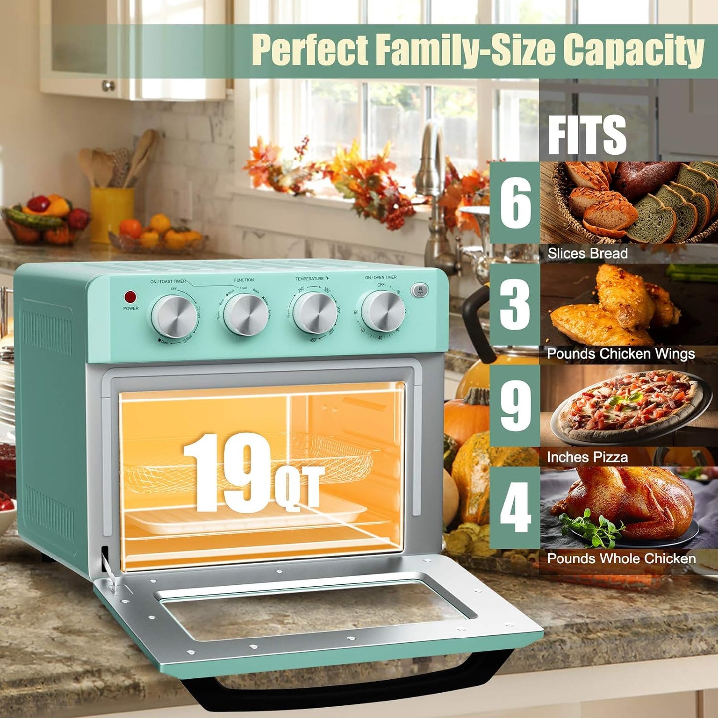 COSTWAY 7-in-1 Convection Toaster Oven with Air Fryer - 1550W Multi-Function Oven with Timer, Temperature Control & 5 Accessories