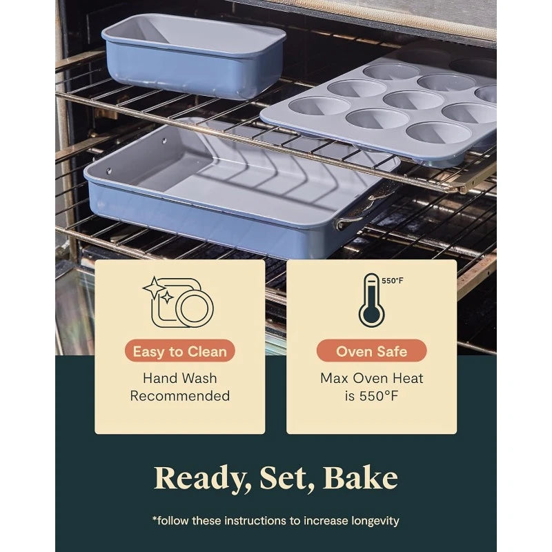 Nonstick Ceramic Bakeware Set (11 Pieces) & Storage - Aluminized Steel Body - Non Toxic, PTFE & PFOA Free - Slate,home.