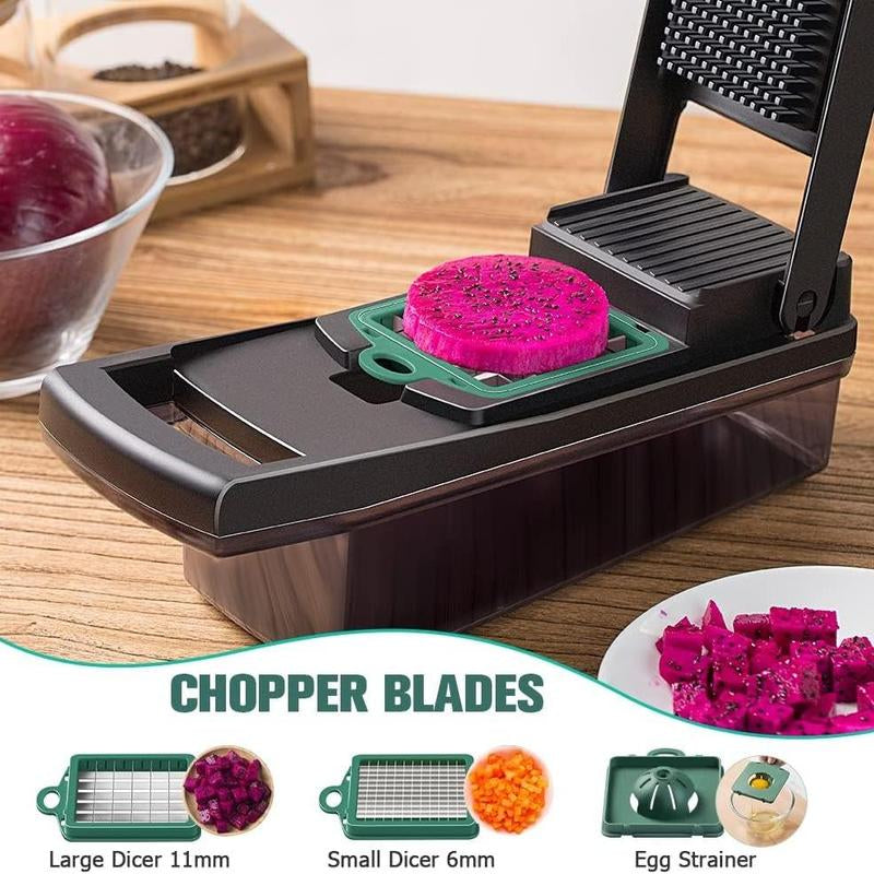 1 Set Vegetable Chopper with Container, Multifunctional 16 in 1 Stainless Steel Manual Vegetable Cutter Slicer for Home Kitchen