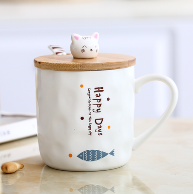 Style: 1 - Japanese creative cutemark ceramic cup cartoon with spoon with lid breakfast couple milk cup coffee cup