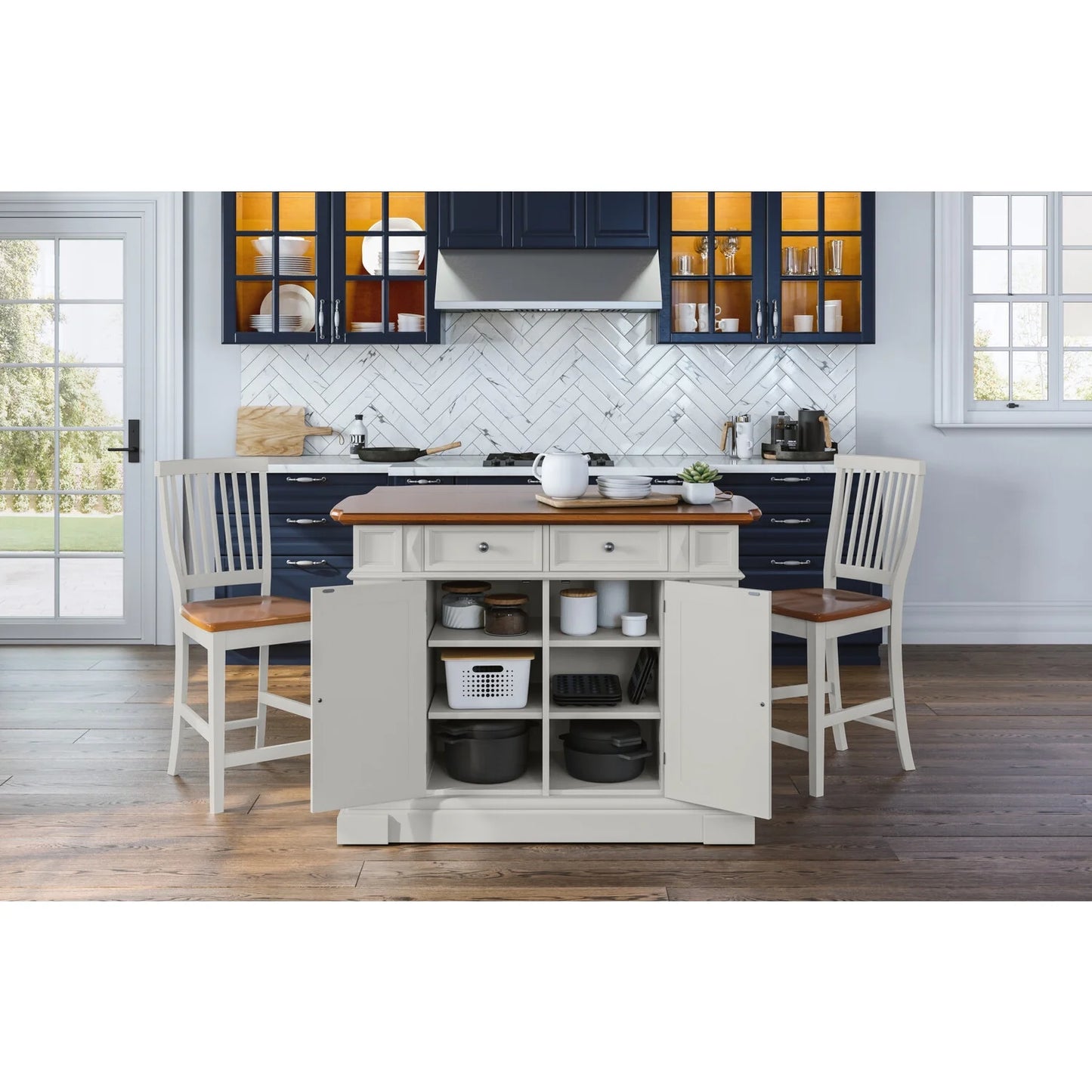 Homestyles Americana Wood Kitchen Island Set in off White