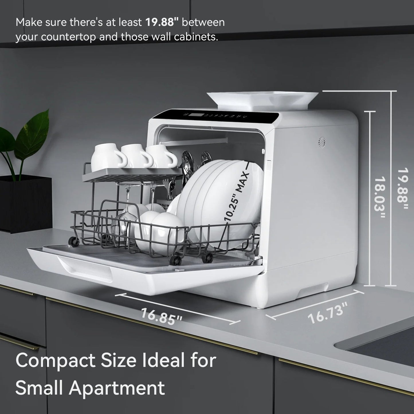 Hermitlux HMX-DW04 Countertop Portable Dishwasher with 5 Washing Programs and 5-Liter Water Tank