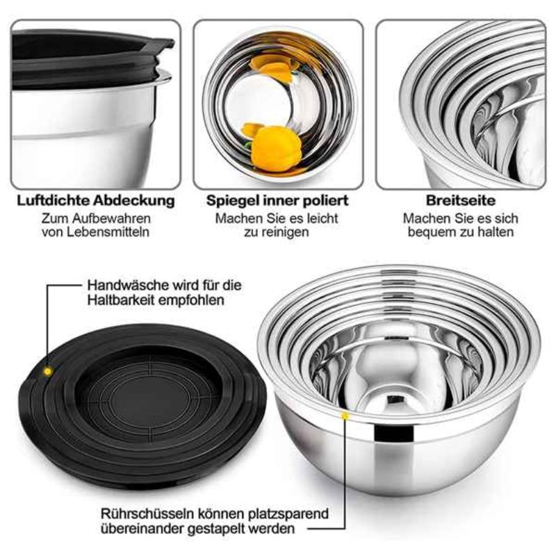 Stainless Steel Mixing Bowl Set - Stylish and Practical Kitchen Essential with Lids, Available in 5 or 10 Pieces