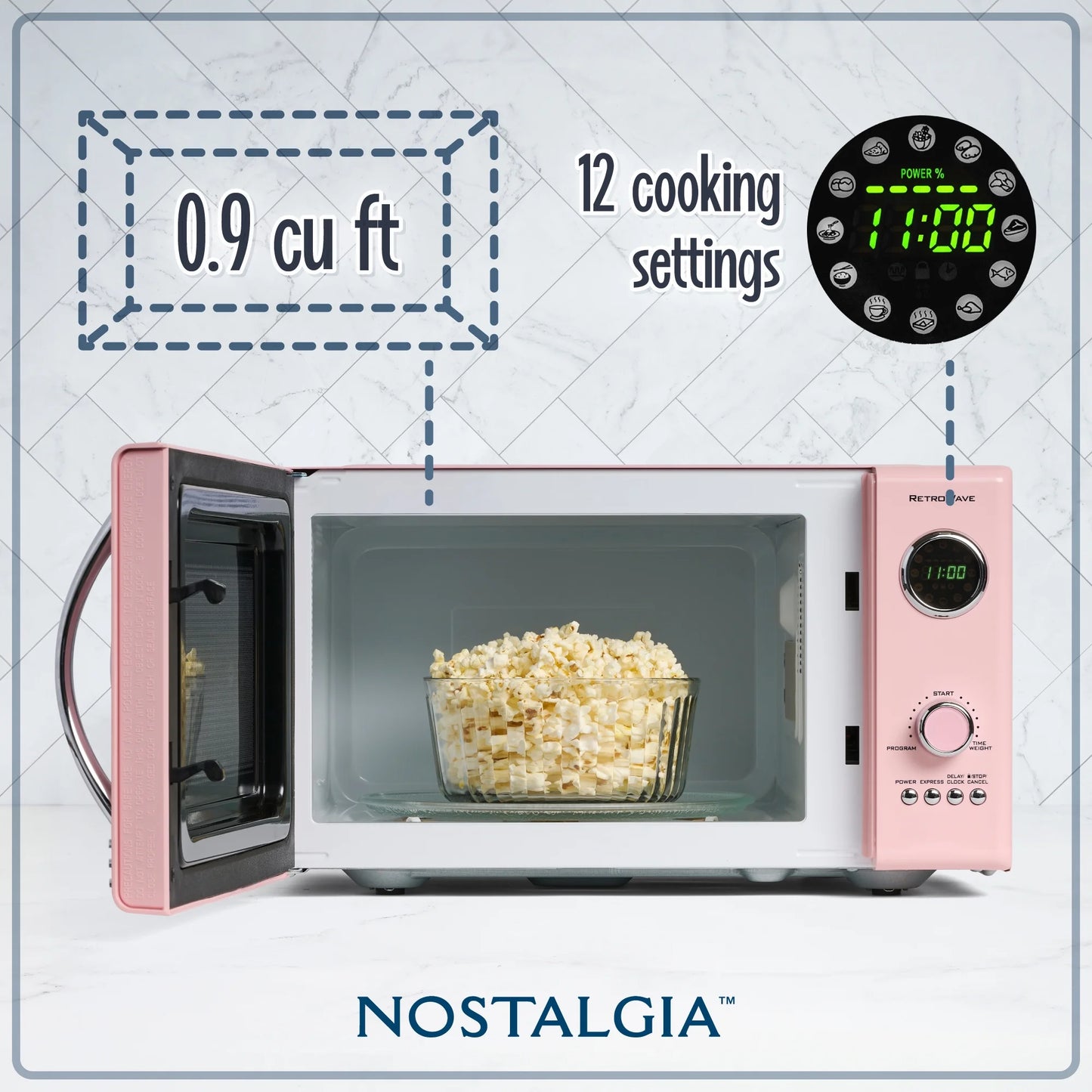 Nostalgia Retro Microwave for Countertop 0.9 Cu Ft Vintage Microwave, Pink