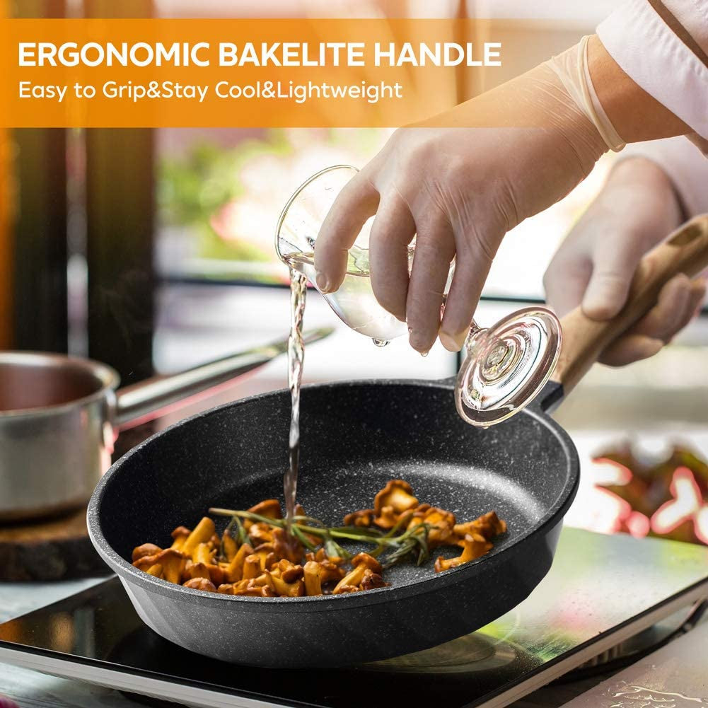 Granite Nonstick Induction Frying Pan Set with Heat-Resistant Handle - Ideal Christmas Gift for Women (8", 9.5", & 11")