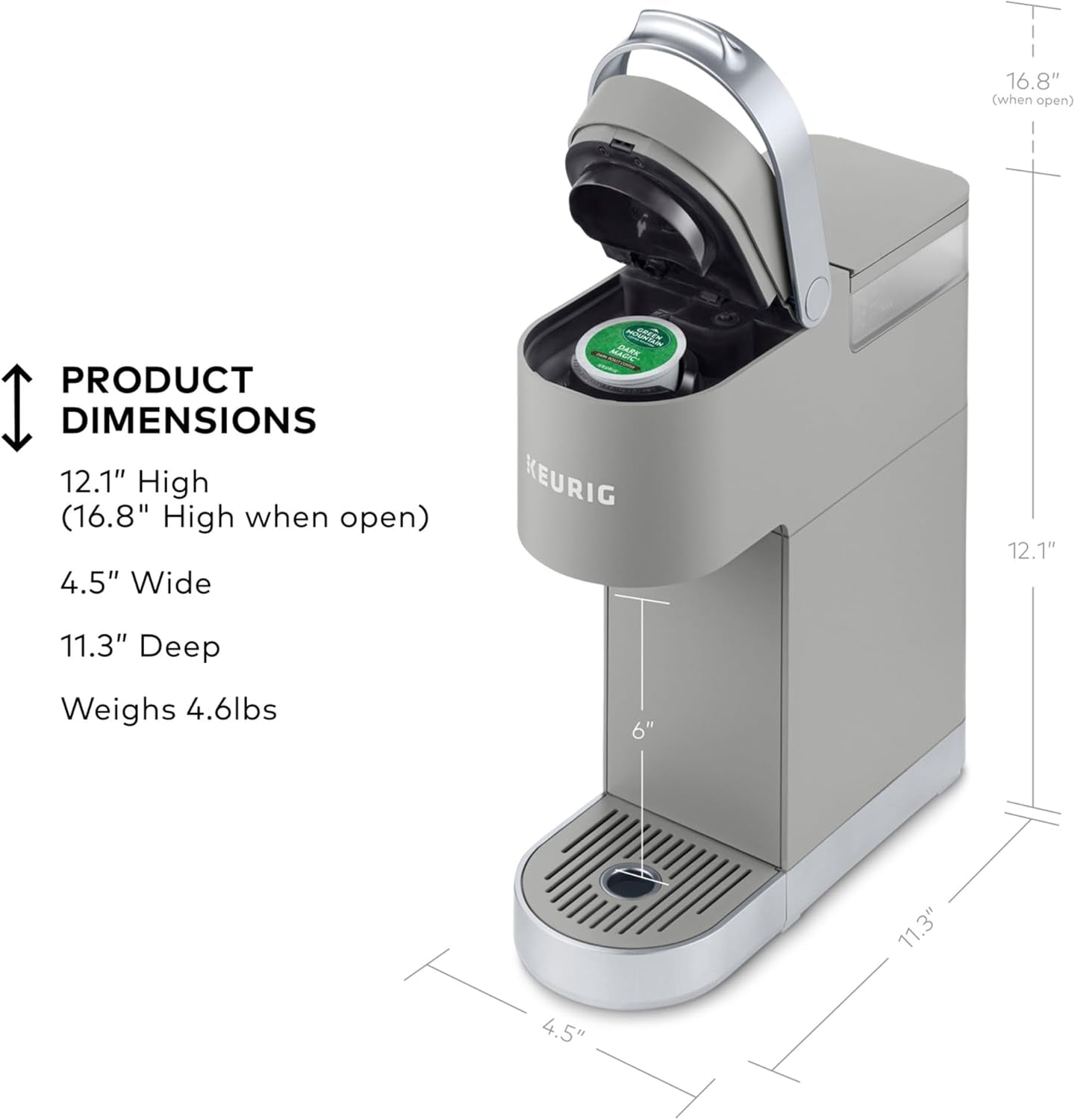 Keurig K-Mini Plus Coffee Maker - Compact & Convenient Single Serve with 6-12oz Brew Sizes, Holds 9 K-Cup Pods, Travel Mug Friendly - Studio Gray