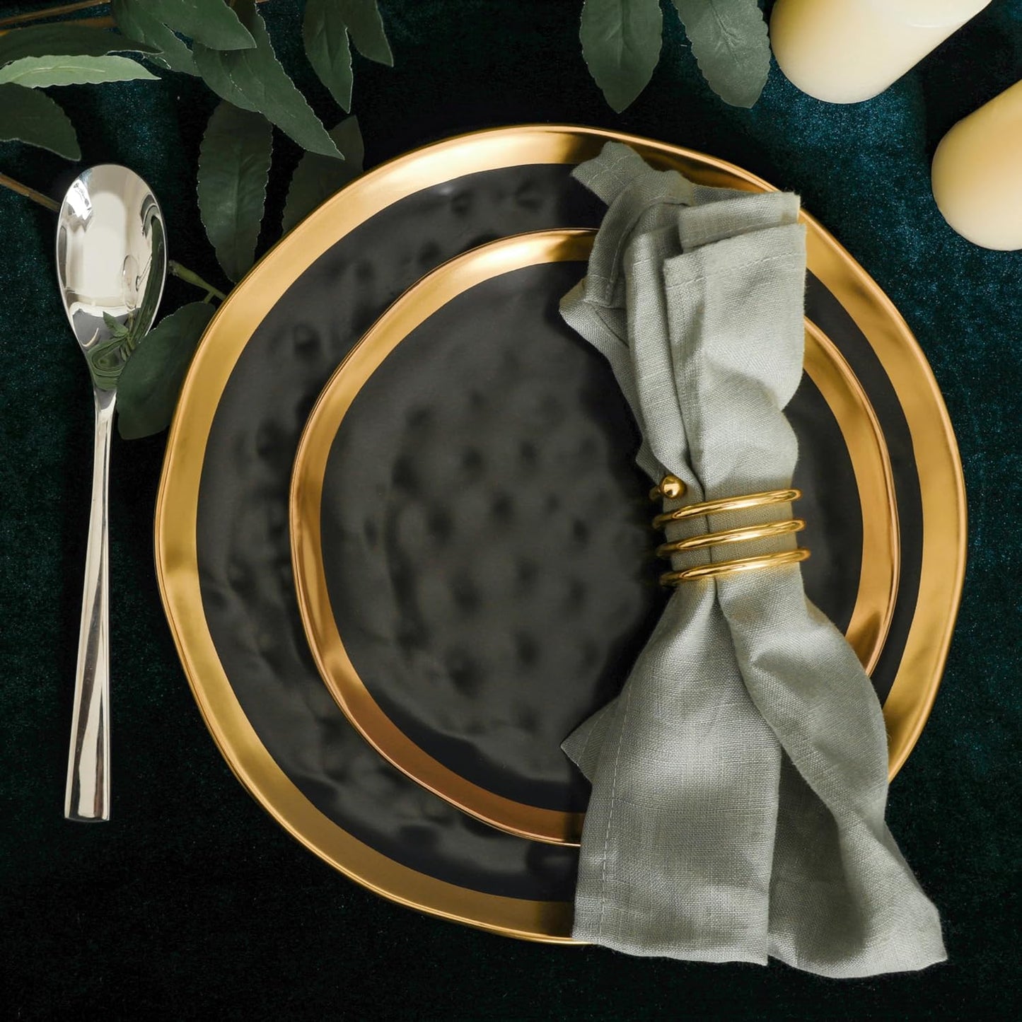 Stone Lain Florian Contemporary 16-Piece Porcelain Dinnerware Set with Black and Gold Rim for Four