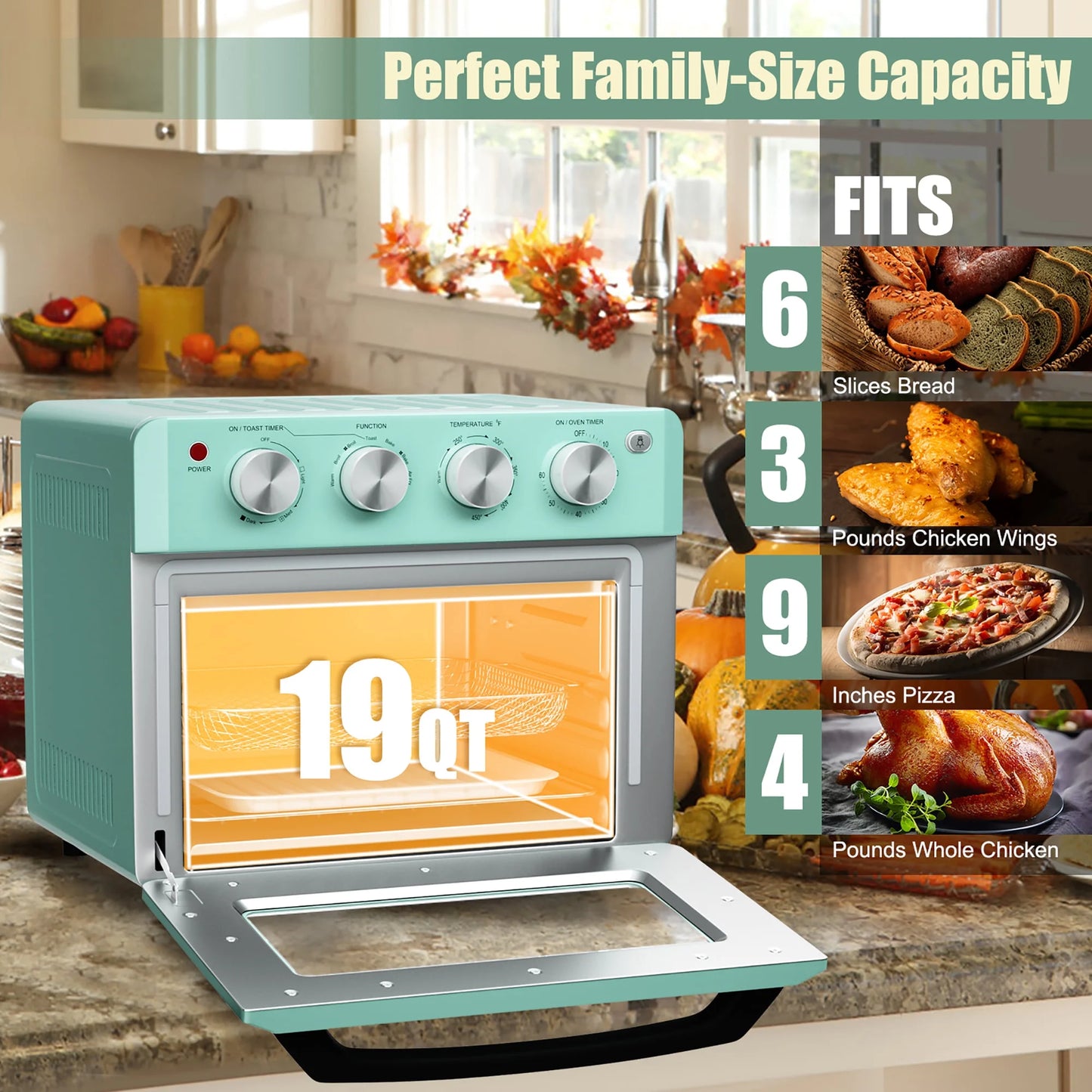 Costway Air Fryer Toaster Oven 19 QT Dehydrate Convection Ovens W/ 5 Accessories