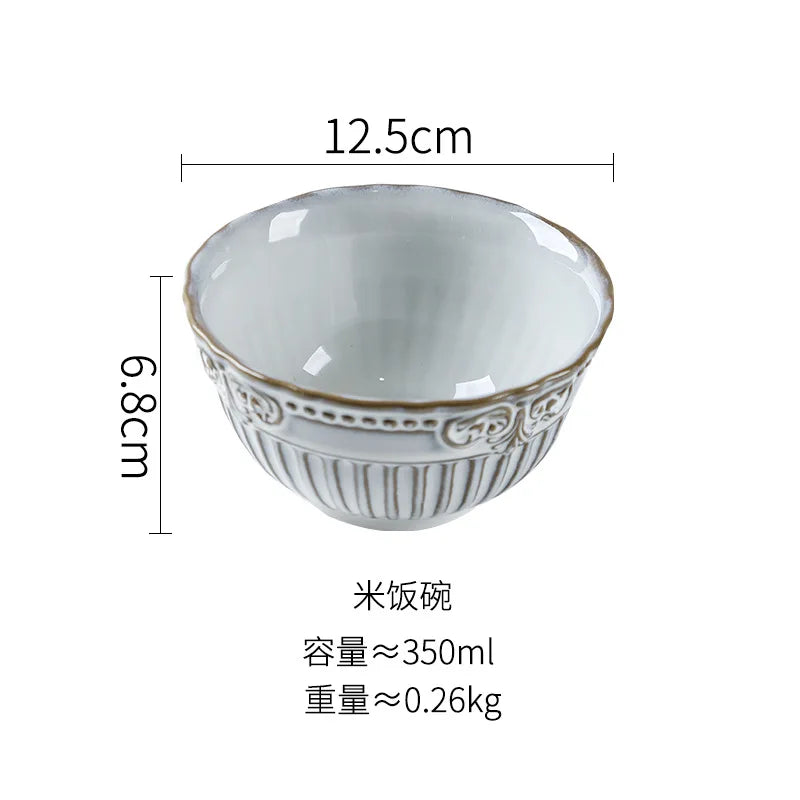 French Dinner Plates Set Luxury Tableware Bowl Set Household Retro Ceramic Dinnerware Bowl Plate Bowl Set Kitchen Supplies