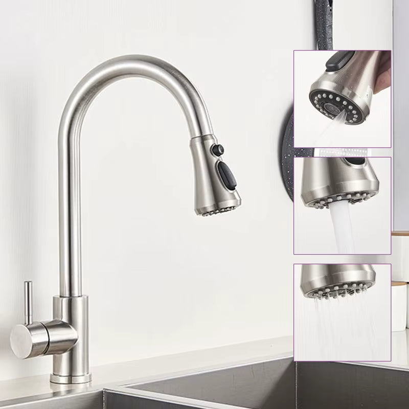 Kitchen Faucet Brushed Gold Pull Out Kitchen Sink Water Tap Single Handle Mixer Tap 360 Rotation Kitchen Shower Faucet
