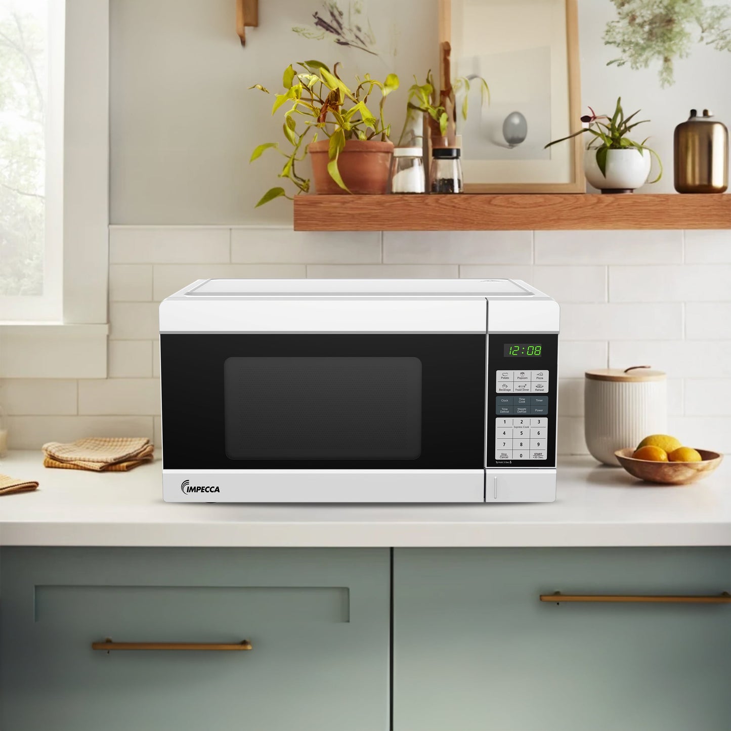 Impecca 1.1 Cubic Feet Microwave, Sleek Countertop Design, White