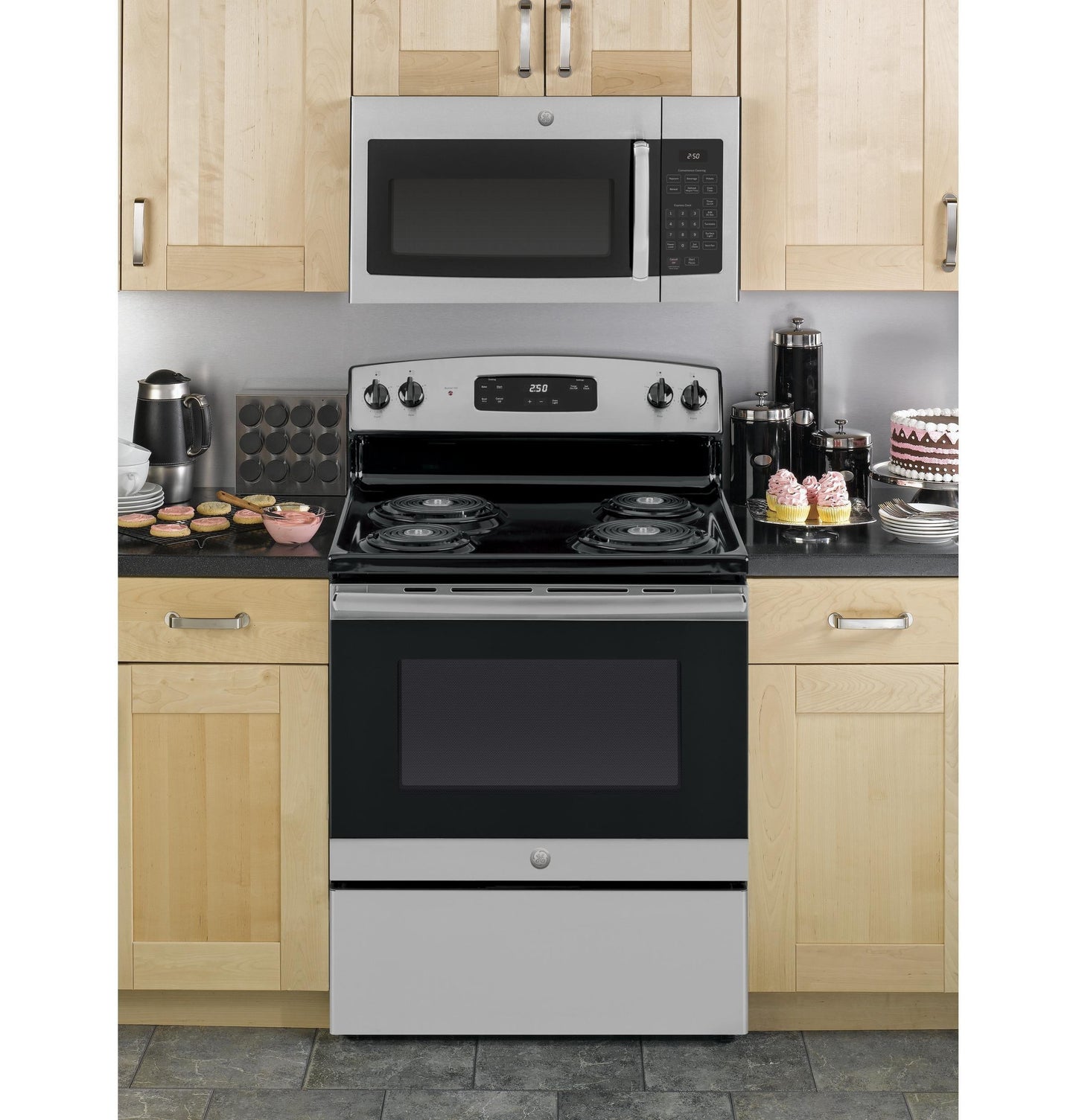 GE 30-Inch Over-The-Range Microwave Oven, 1.6 Cu. Ft. Capacity, 2-Speed 300 CFM Venting, Stainless Steel