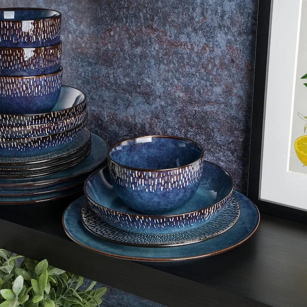 Cobalt Blue Dishes and Plates Sets, Matisse 16 Piece Double Bowl Dinnerware Set