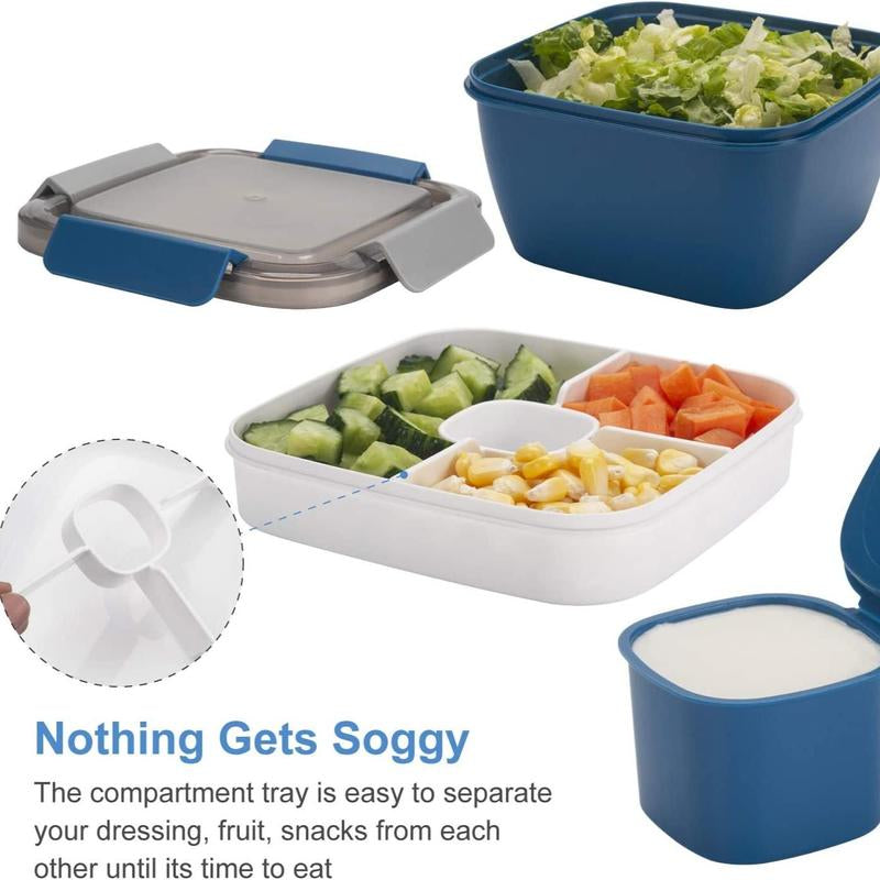 Household Essentials Portable 2 Layer Compartment Lunch Box with Fork, All-In-One Lunch Containers with 3 Compartments & Sauce Container, Lunch Storage Container, Kitchen Accessories, Kitchen Gadgets, Summer for Gift