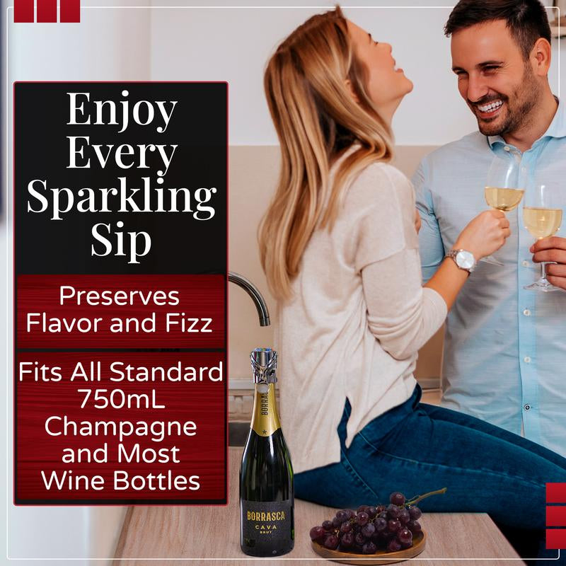 2 Wine & Champagne Stopper Bundle – Bottle Stoppers with Leakproof Seal Protects Both Wine & Sparkling Beverages – Champagne & Wine Gift for Women, Men and Moms