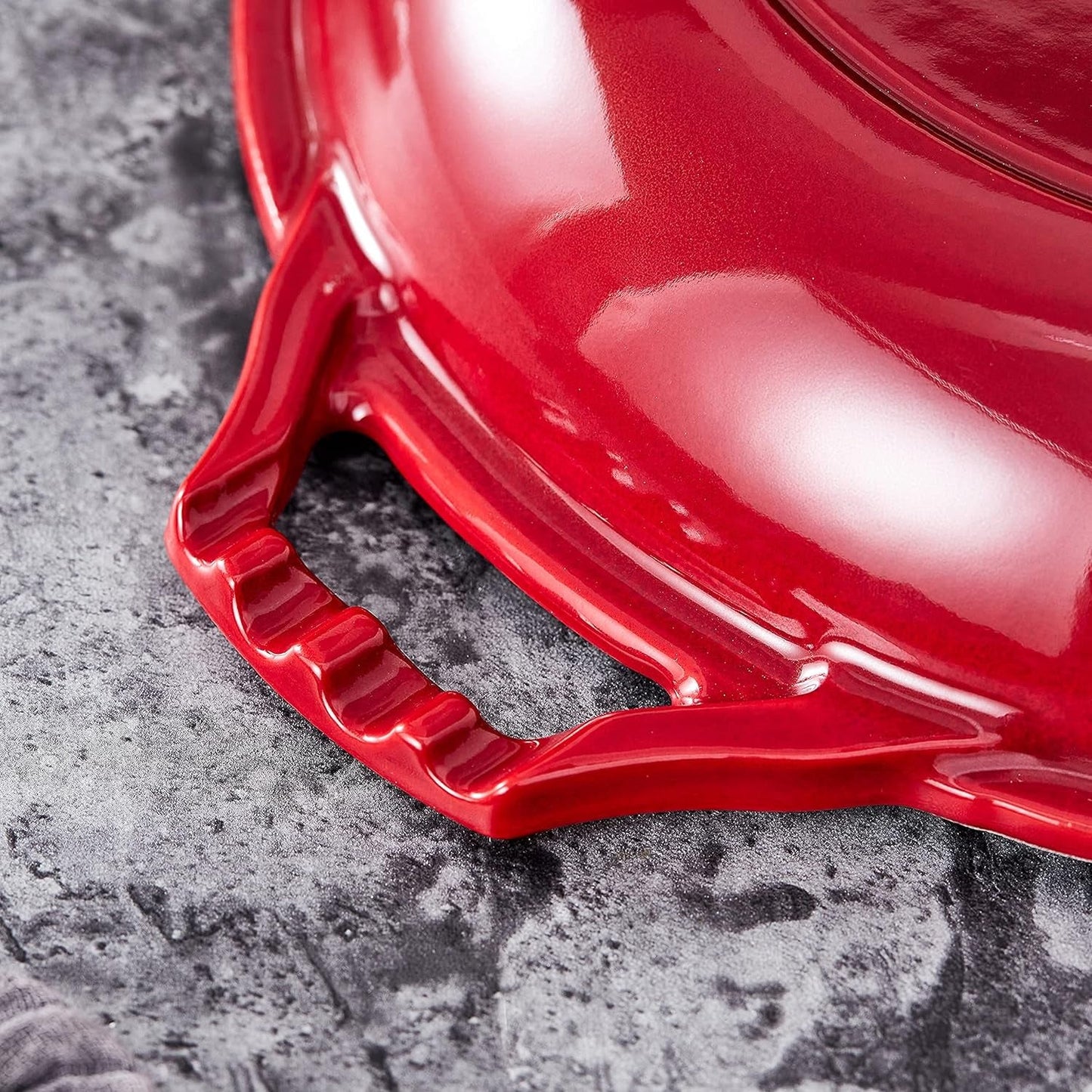 Bruntmor 2-in-1 Enamel Cast Iron Dutch Oven with Skillet Lid - 7 Quart Red Cookware for Casseroles and Braising