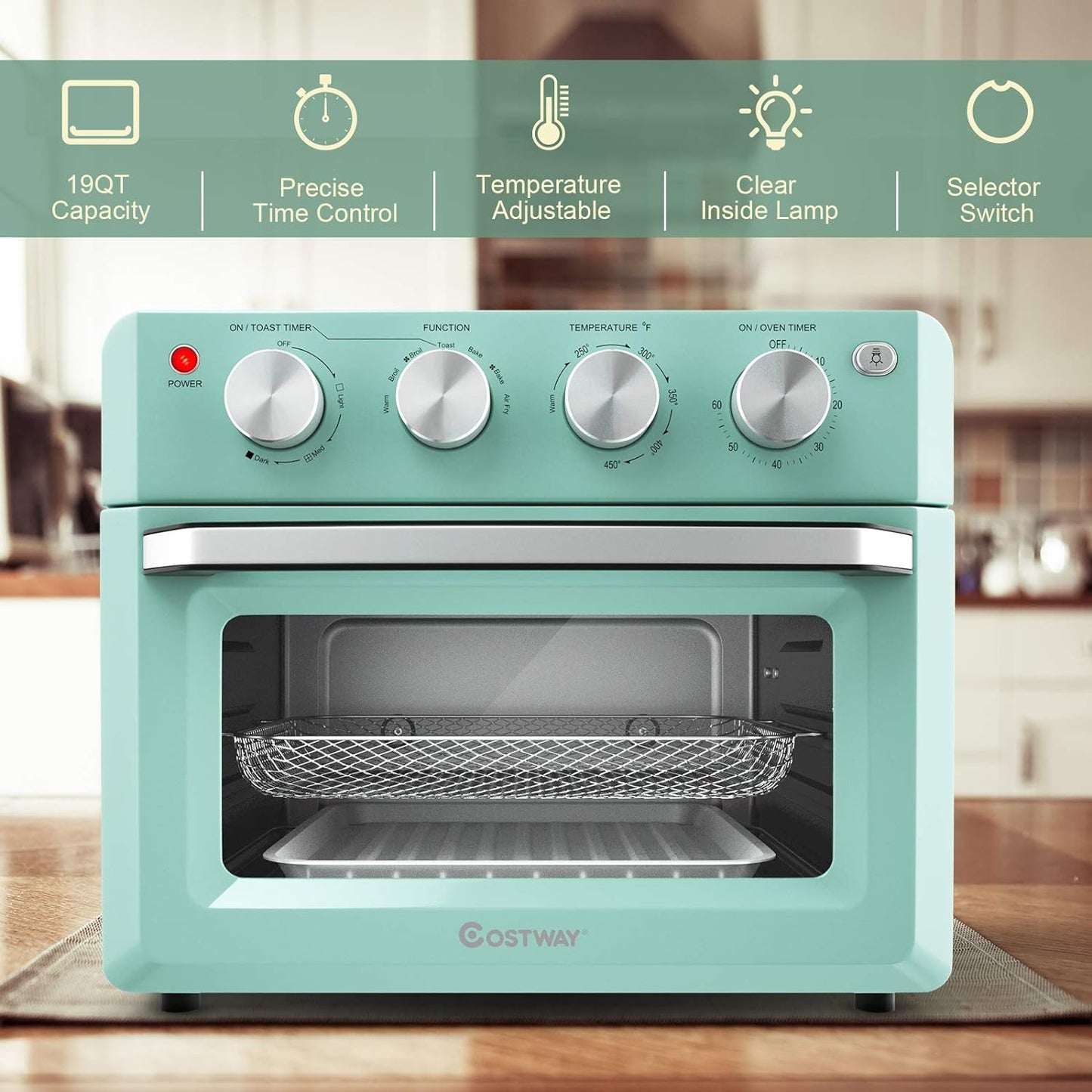 COSTWAY 7-in-1 Convection Toaster Oven with Air Fryer - 1550W Multi-Function Oven with Timer, Temperature Control & 5 Accessories