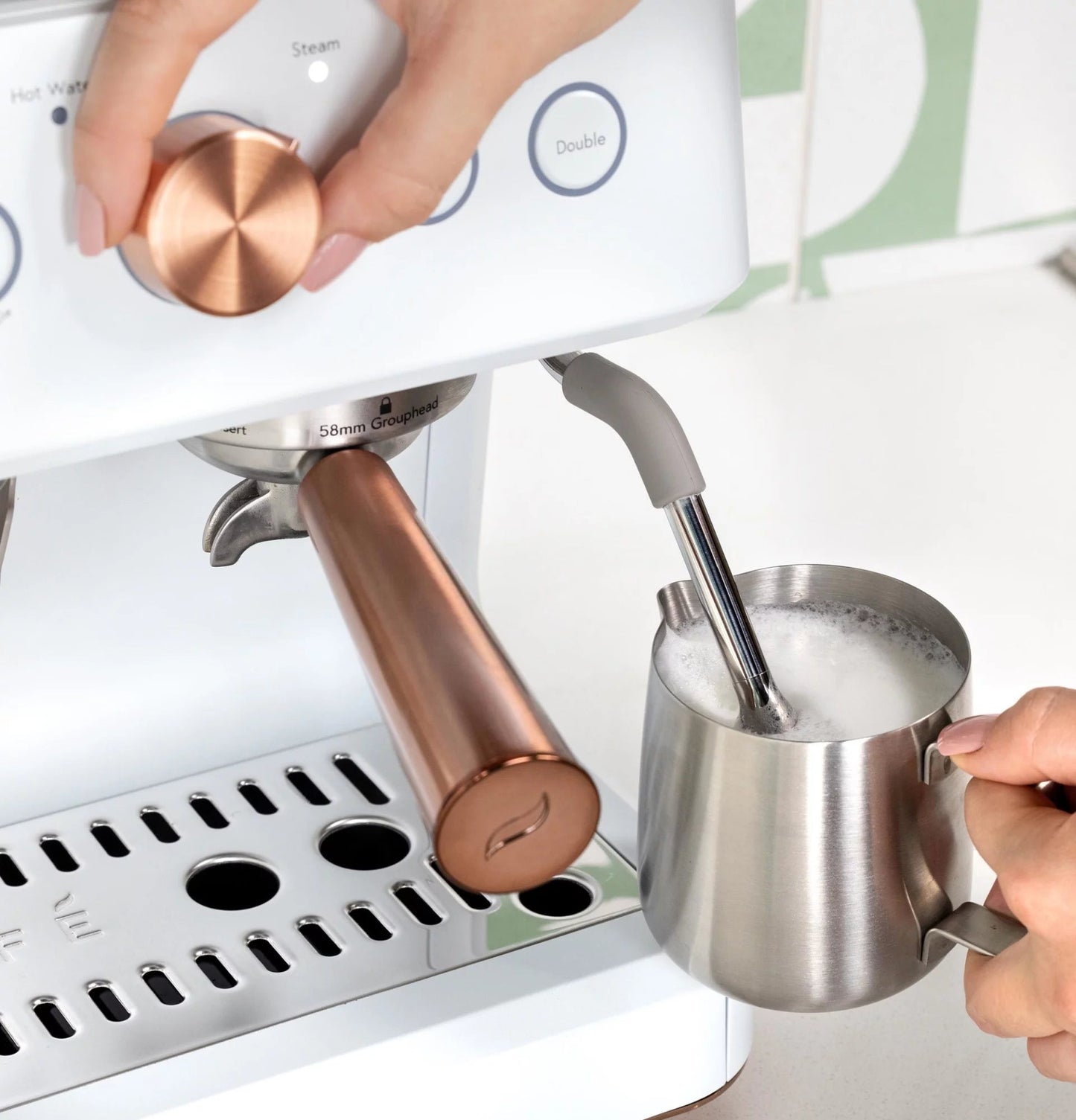 Café Bellissimo Semi-Automatic Espresso Machine with Milk Frother, Wi-Fi Connectivity, Built-In Bean Grinder, 15-Bar Pump, and 95-Ounce Water Reservoir in Steel Silver