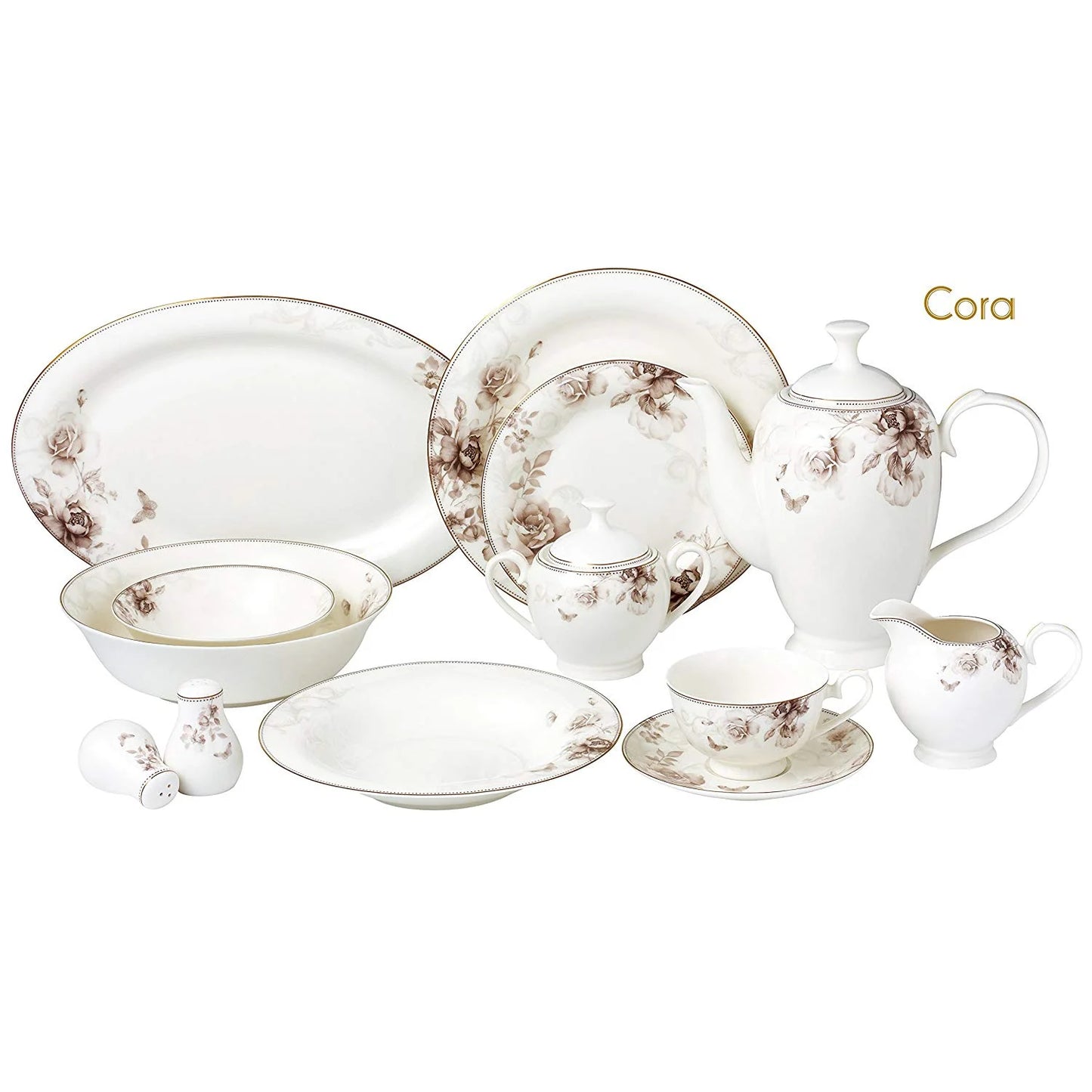 Lorenzo Import Cora-57 57 Piece Dinnerware Set & Bone China Service for 8 People - Cora