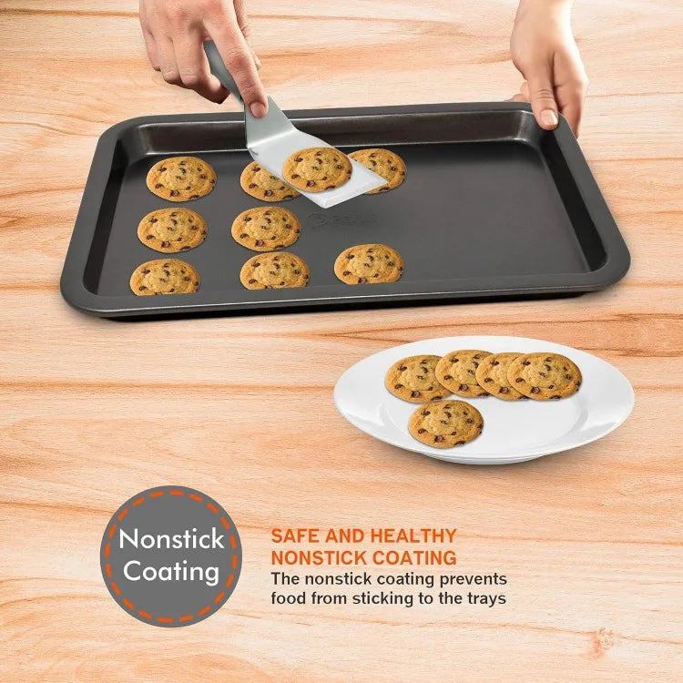 Pan 10 Piece Set Nonstick Carbon Steel Gray Oven Bakeware Kitchen Set, 2 Cookie Sheets, 2 Round Cake Pans, Square Pan,