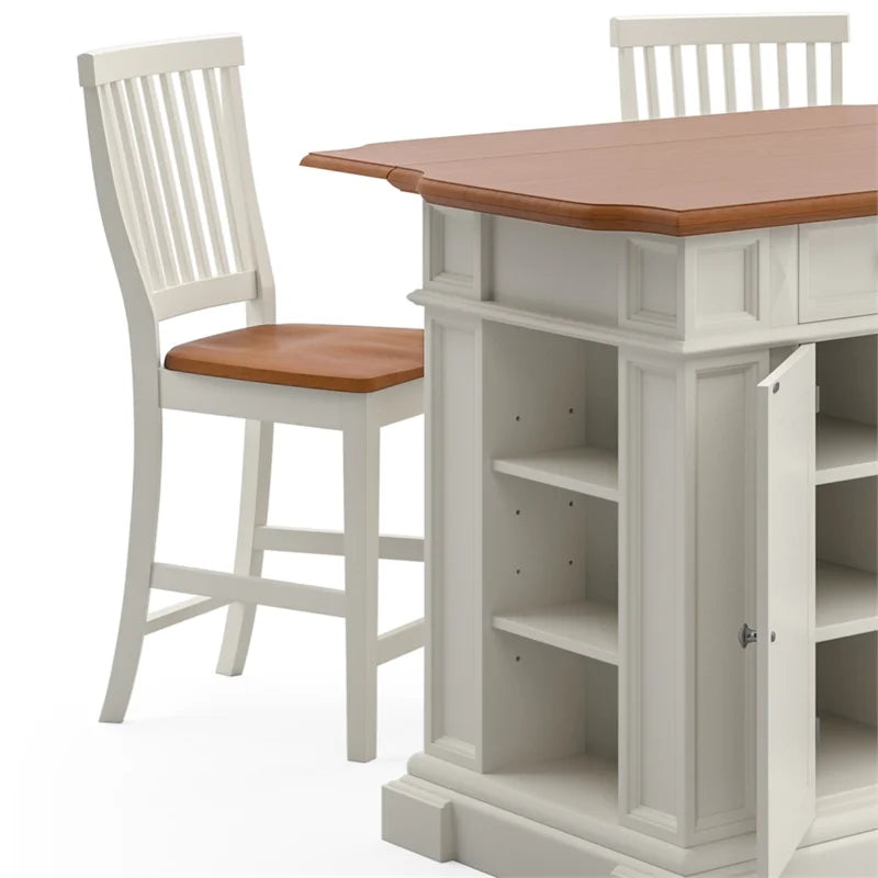Homestyles Americana Wood Kitchen Island Set in off White