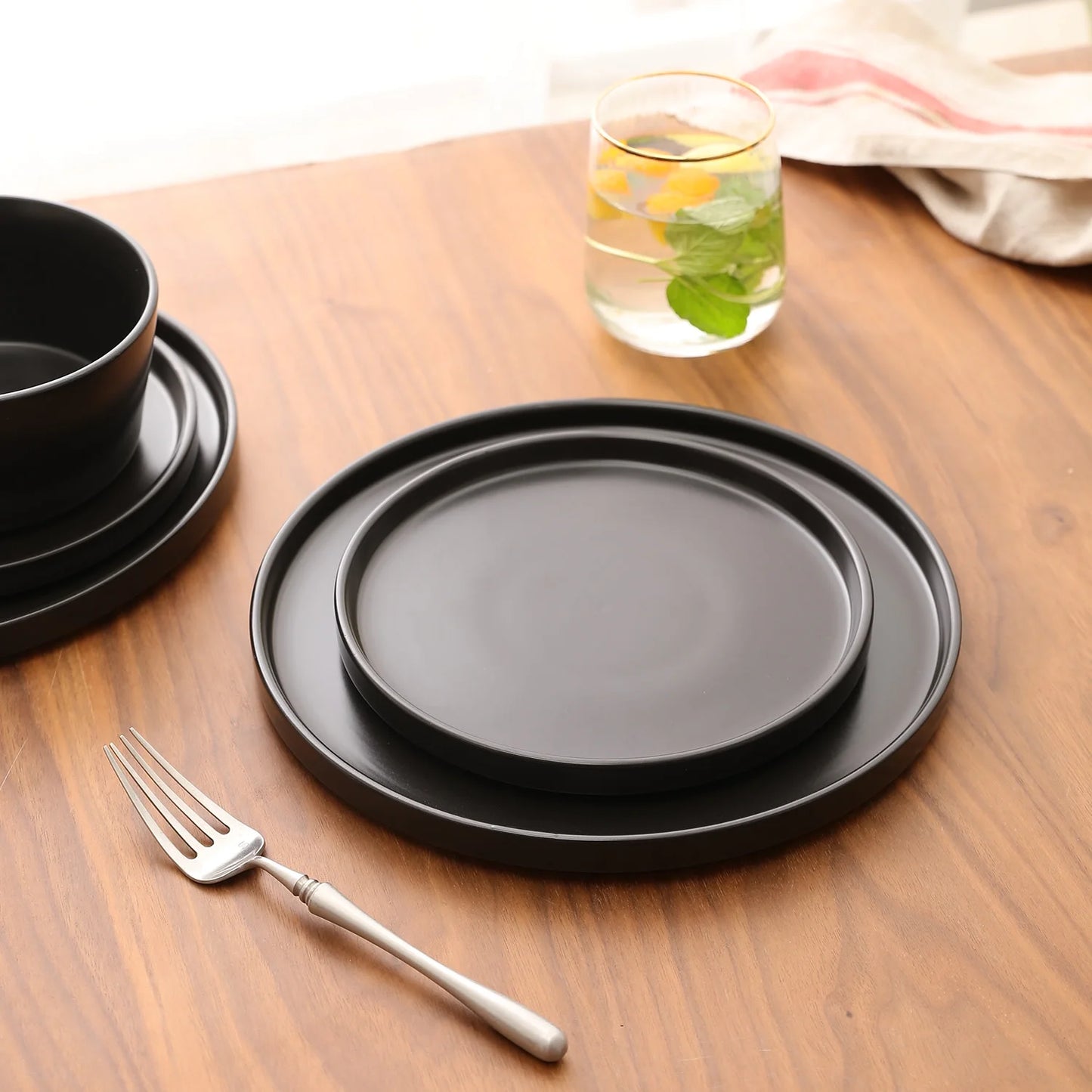 Stone Lain Celina 24-Piece Dinnerware Set Stoneware, Service for 8, Black Matte