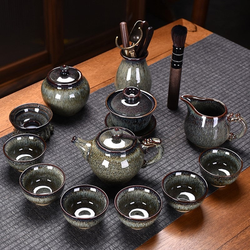 Color: Beauty, Style: 13PCS Marigolds Set - Flambe Jian Ware Kung Fu Tea Set Suit