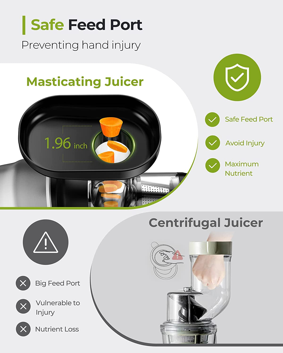 Jocuu Slow Masticating Juicer - High Juice Yield, Easy to Clean, Quiet Operation, with Soft & Hard Modes, Includes Brush & Recipes (Grey)