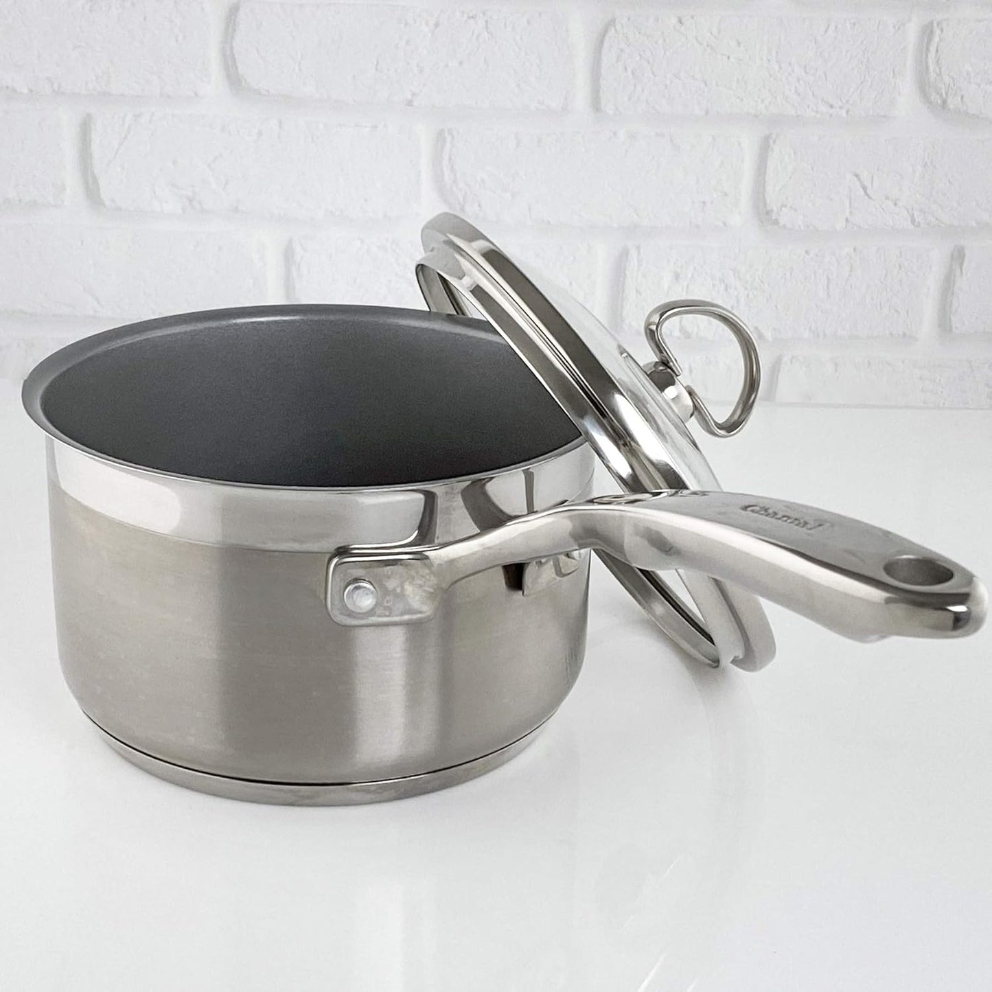 Chantal Induction 21 Steel 2-Quart Non-Stick Saucepan with Tempered Glass Lid and Brushed Stainless Steel Finish