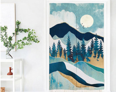 Color: 2abstract mountain peak, Size: 70x90 - Fabric Perforation-free Bedroom Household Bathroom Kitchen Partition Curtain