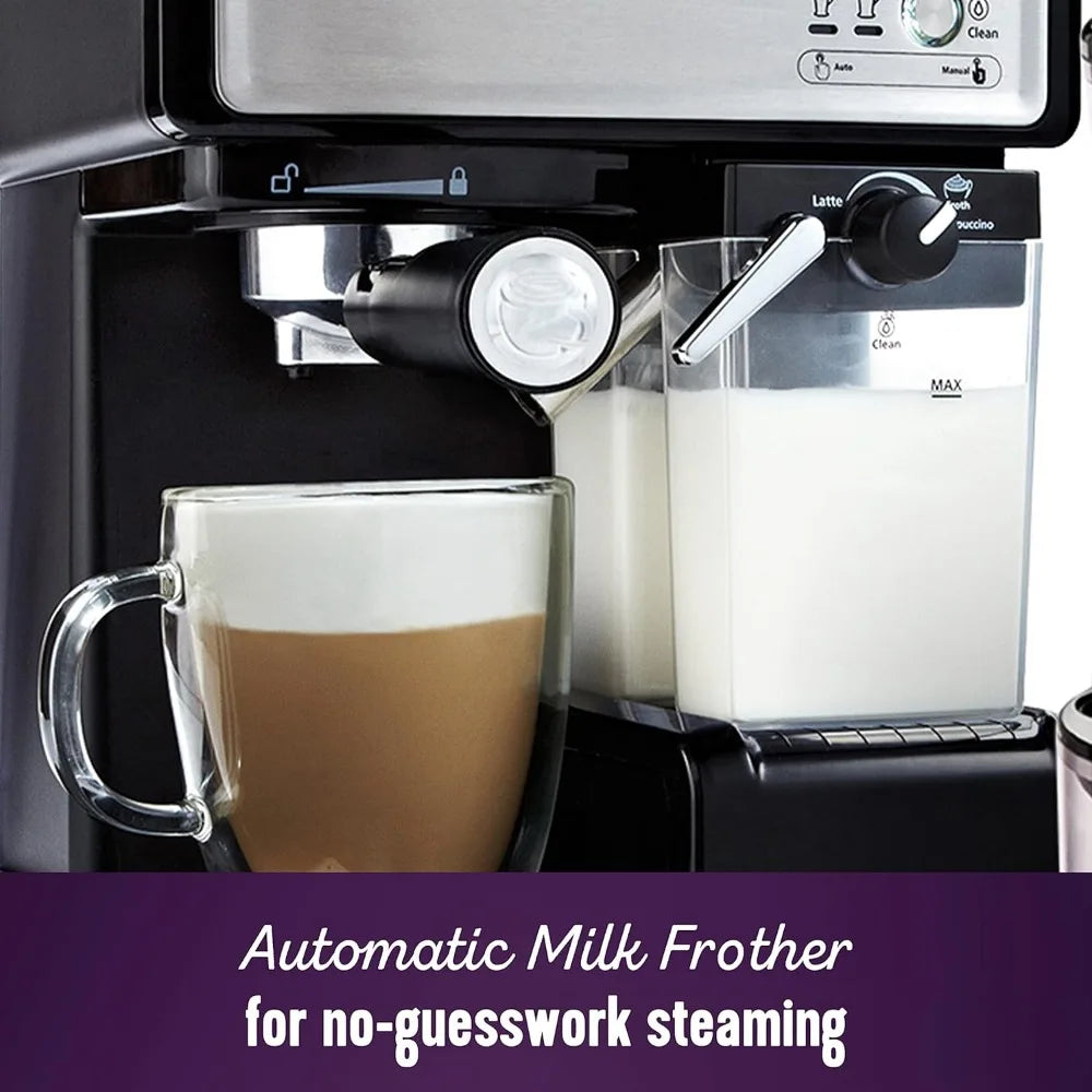 Espresso and Cappuccino Machine, Stainless Steel, Programmable Coffee Maker with Automatic Milk Frother, 15-Bar Pump, Ideal for
