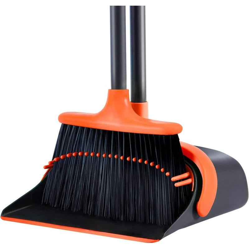 Upgrade Broom and Dustpan Set for Home, 52'' Long Handle, Standing Dustpan and Broom for Kitchen Office Lobby Floor