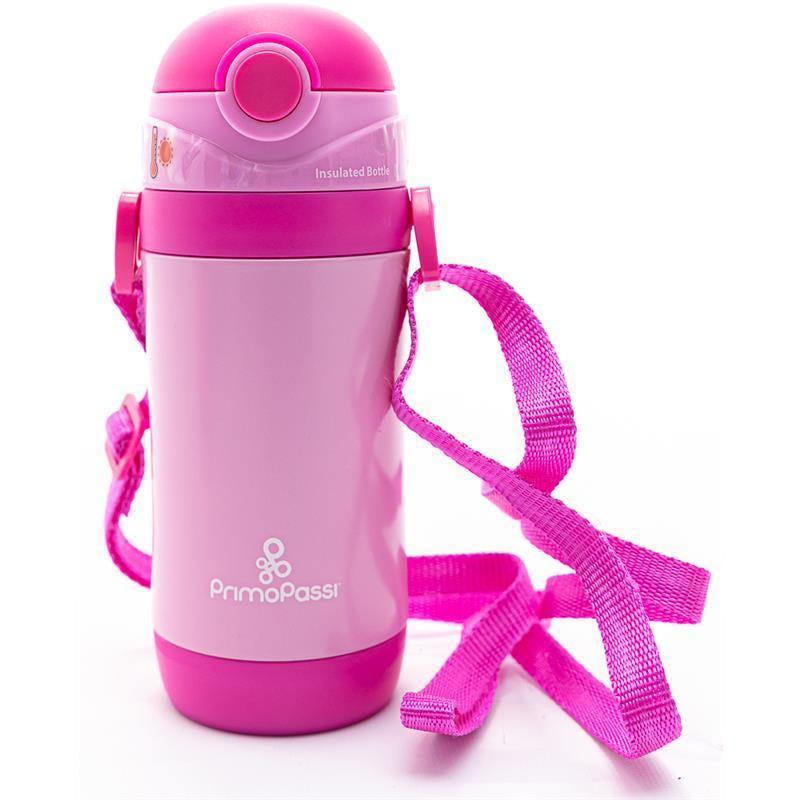Primo Passi Insulated Straw Water Bottle for Kids - 12oz Stainless Steel in Sleek Grey