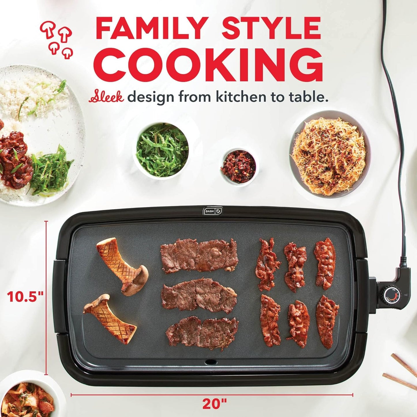 DASH Deluxe Electric Griddle - 1500W Nonstick Plate for Perfect Pancakes, Burgers & More - Easy Clean with Drip Tray & Recipe Book - Aqua 20” x 10.5”