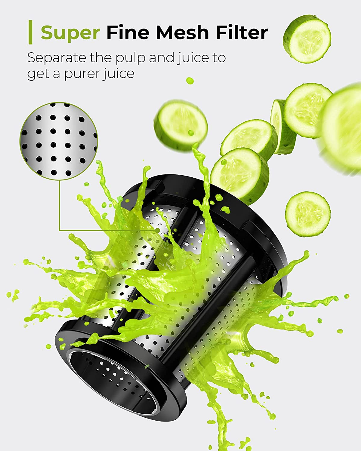 Jocuu Slow Masticating Juicer - High Juice Yield, Easy to Clean, Quiet Operation, with Soft & Hard Modes, Includes Brush & Recipes (Grey)