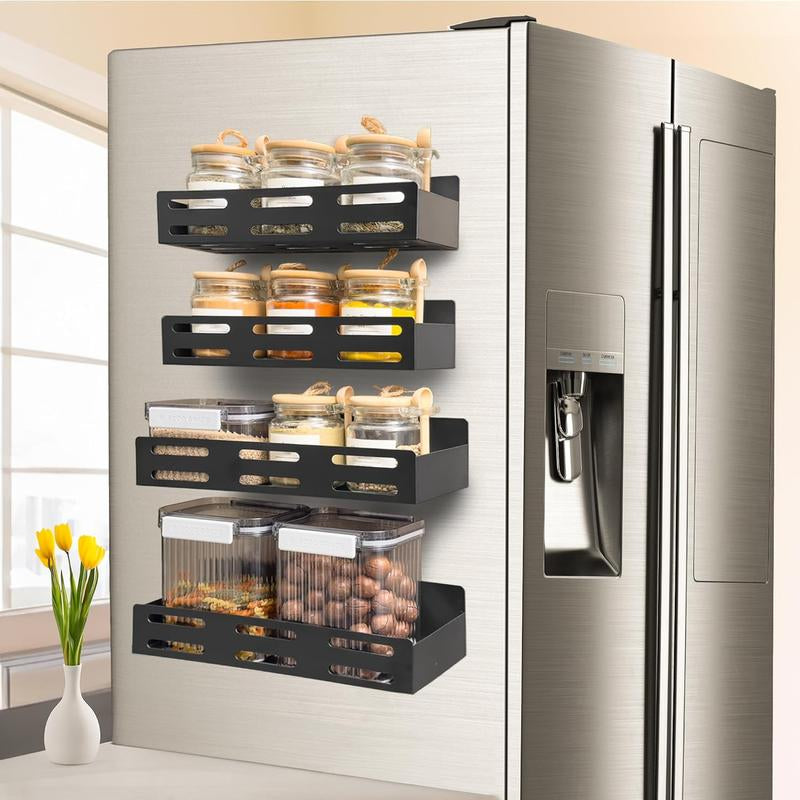 Black Metal Magnetic Rack, Suitable for Spices. for Kitchen Refrigerator and Oven Magnetic Spice Rack