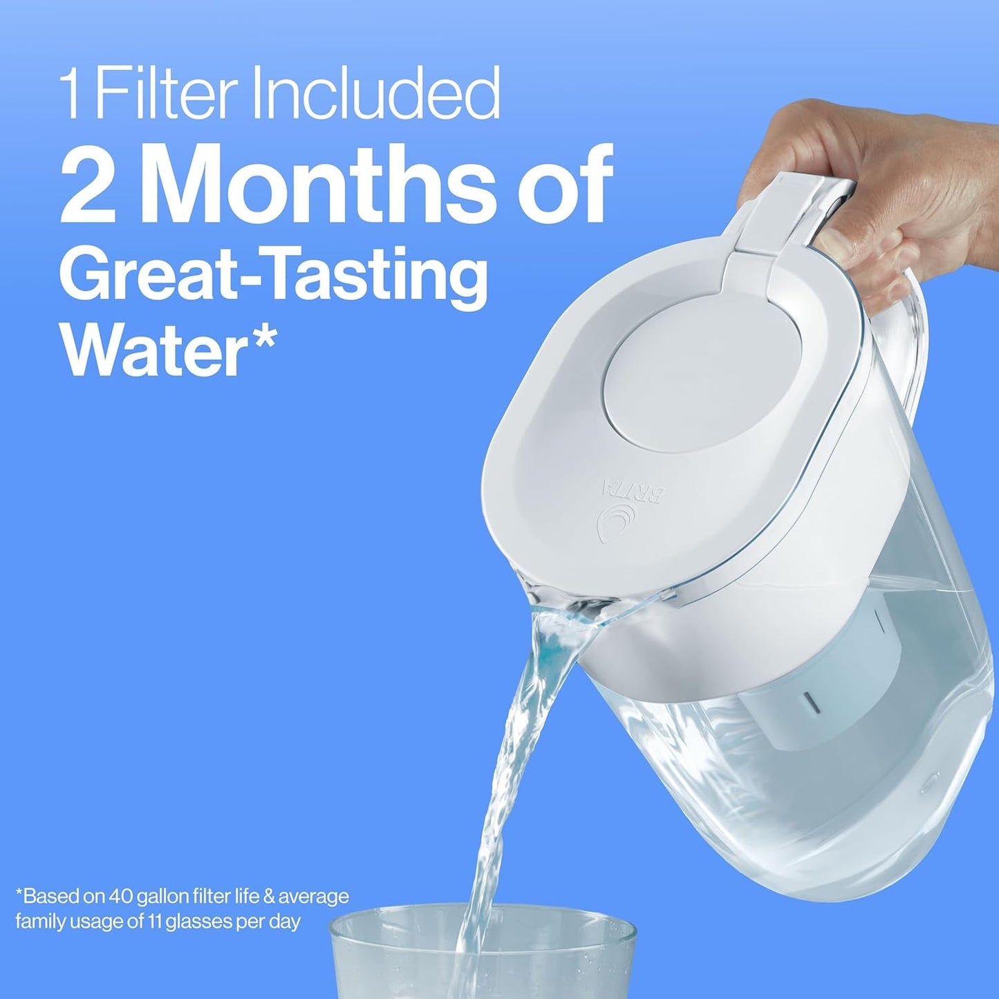 Standard Water Filter Pitcher with Smartlight Filter Change Indicator - BPA-Free, 10-Cup Capacity, Reduces Harmful Impurities