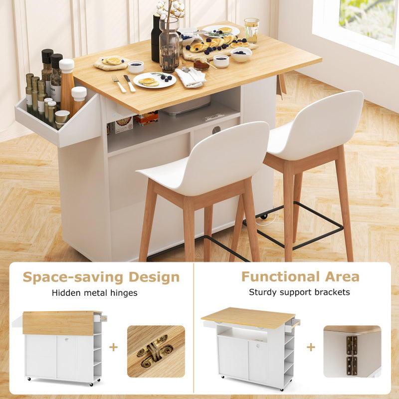 Mobile Kitchen Island Cart with Integrated Power Outlet for Dining Spaces