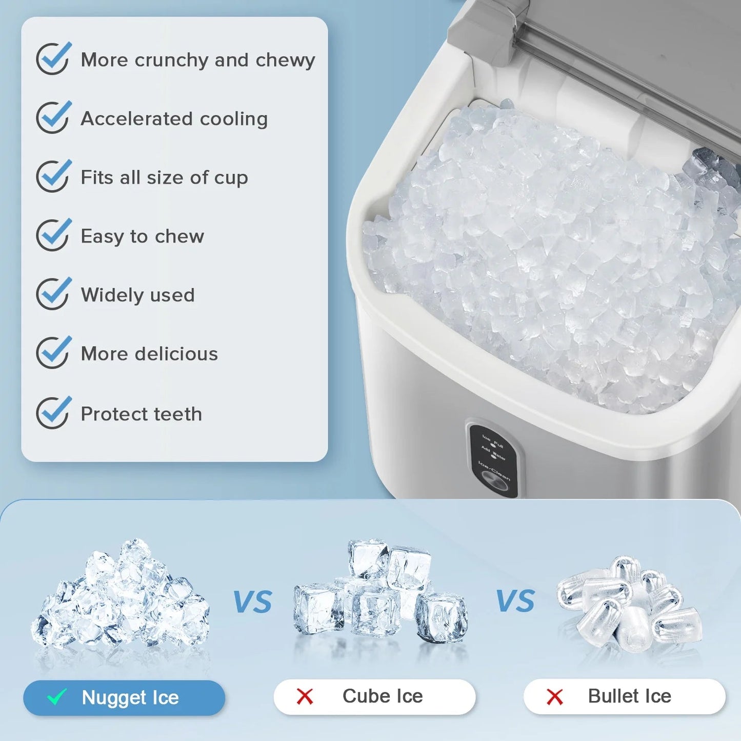 Auseo Countertop Nugget Ice Maker - 35 lbs/24 hrs, Self-Cleaning with Ice Basket, Shovel, and Handle - Ideal for Home, Office, and Parties - Gray