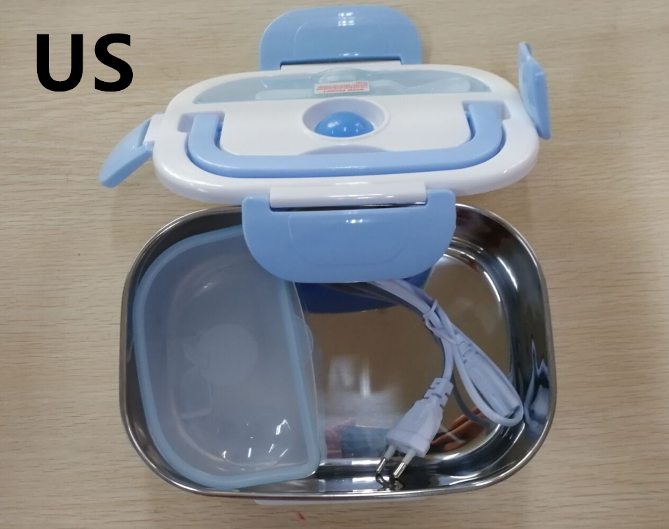 Color: Stainless steel blu, Model: US - Portable Electric Heating Lunch Box