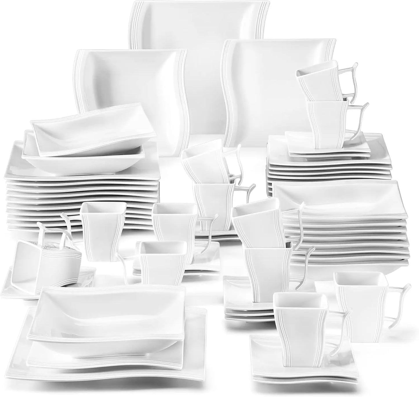 Ivory White Dinnerware Sets 60 Piece Kitchen Plates and Bowls Sets for 12 Porcelain Dish Set with Dinner Plates Set Cups