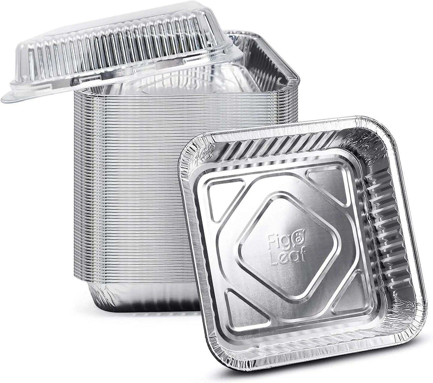 8” x 8” Square Baking Cake Pans with Plastic Dome Lids | Heavy Duty l Disposable Aluminum Foil Tins l Portable Food Containers
