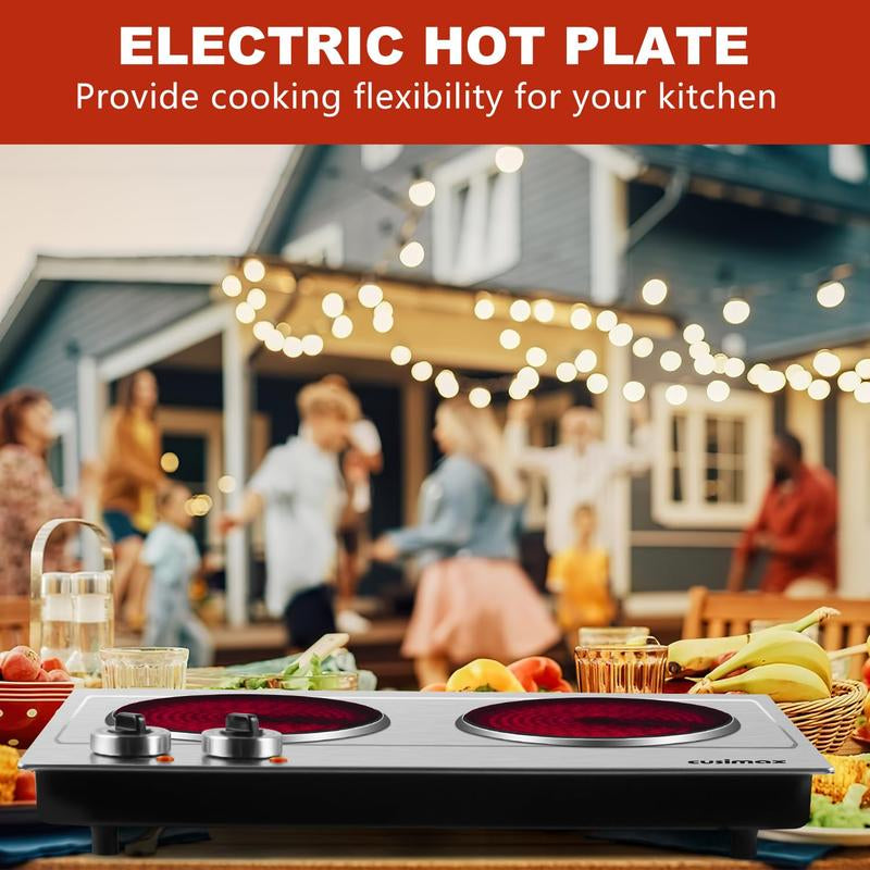 Cusimax 1800W Infrared Dual Burner Electric Cooktop, Dual 7 Inch Ceramic Glass Hot Plates, Easy to Clean and Safe Hot Plates