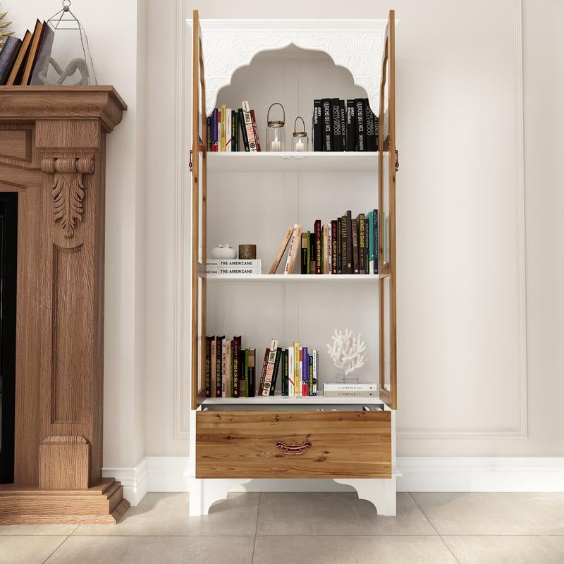 FUFU&GAGA Tall Bookshelf Display Cabinet with Acrylic Glass Doors