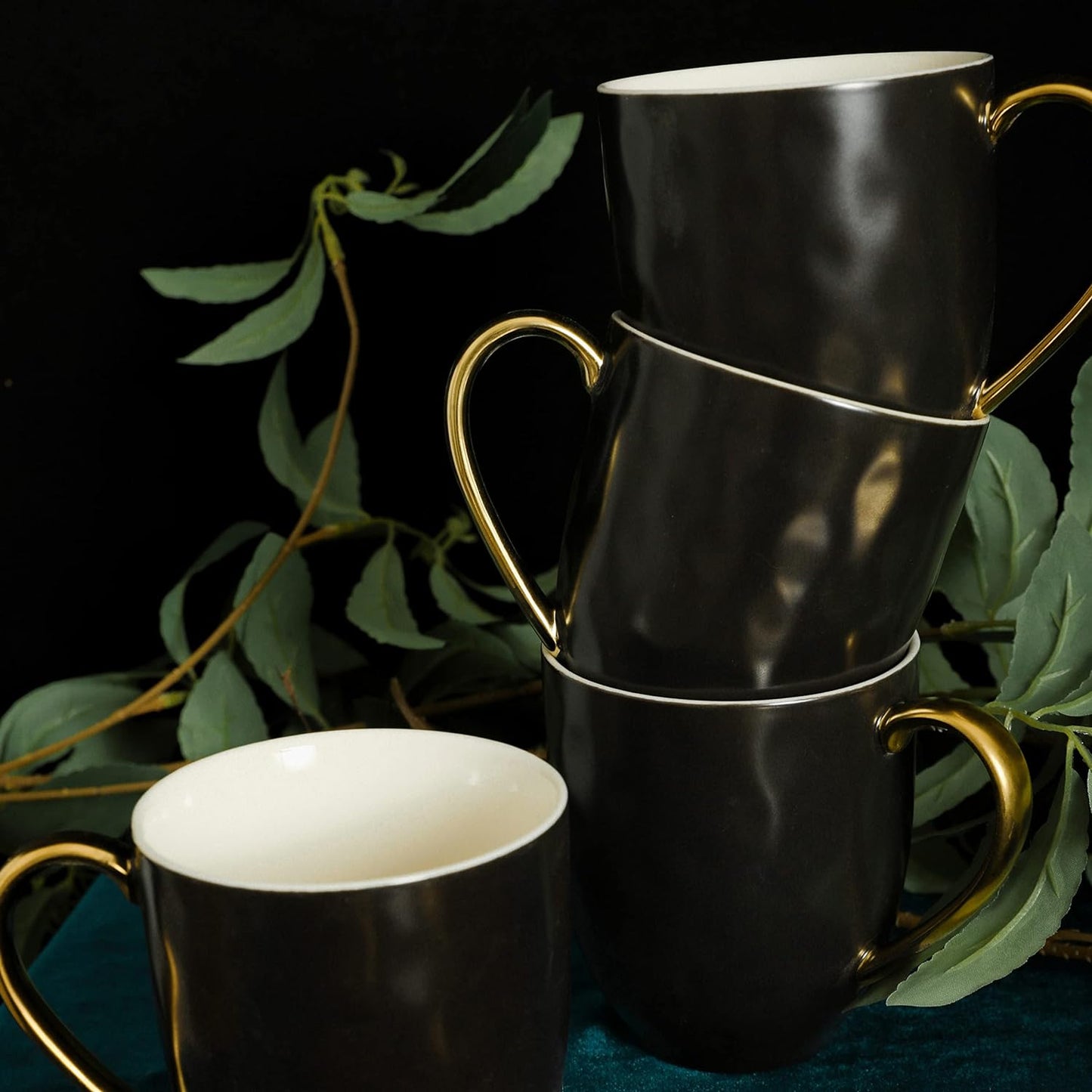 Stone Lain Florian Contemporary 16-Piece Porcelain Dinnerware Set with Black and Gold Rim for Four