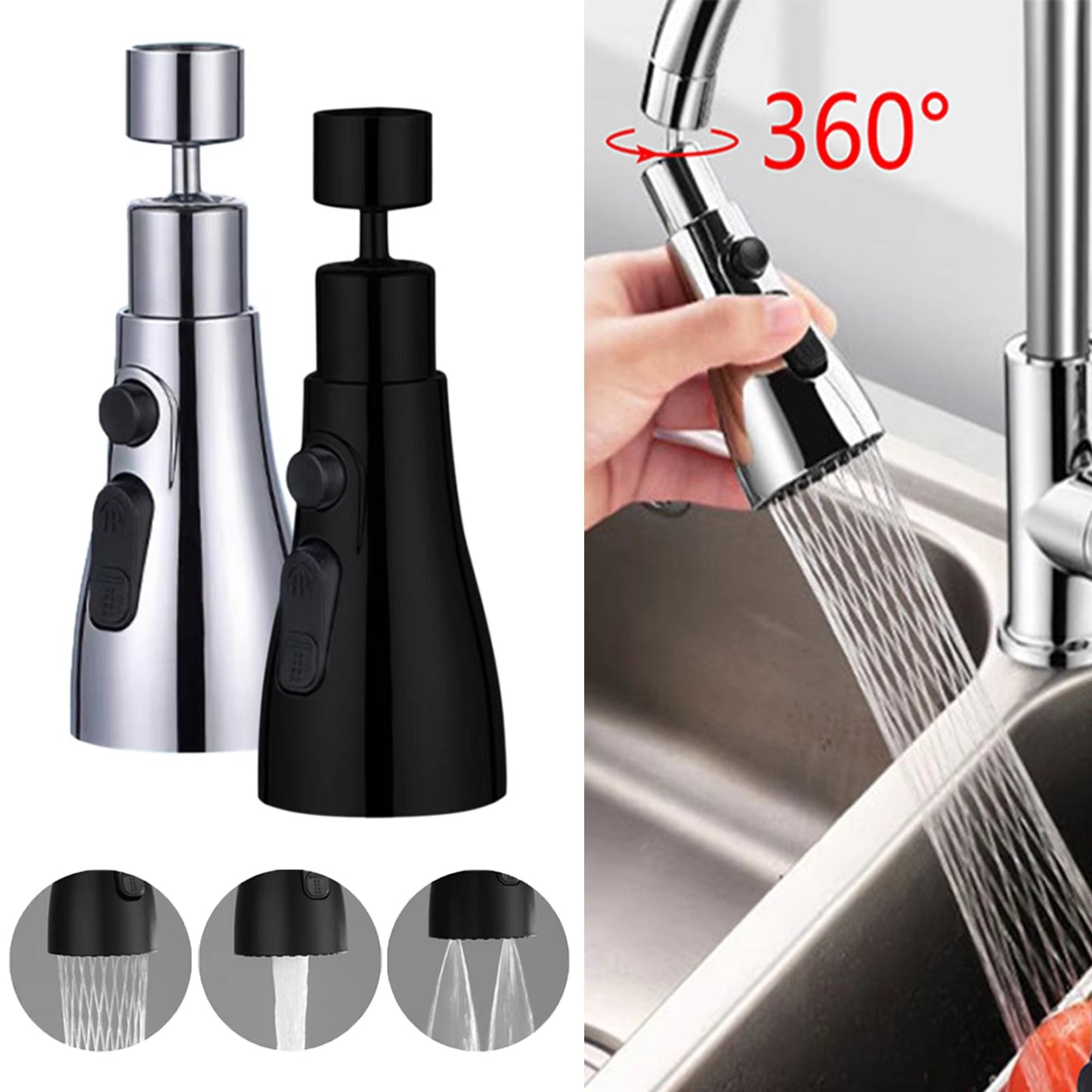 360° Rotating Faucet Extender with 3 Adjustable Water Modes for Enhanced Kitchen Efficiency