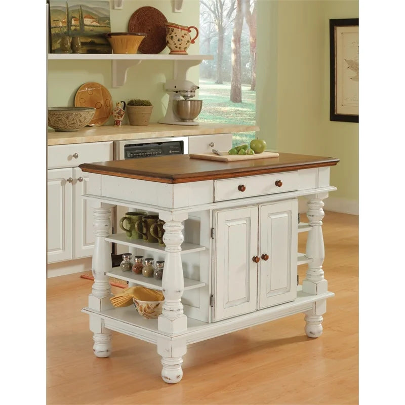 Homestyles Americana off White Wood Kitchen Island with Storage and Open Shelves
