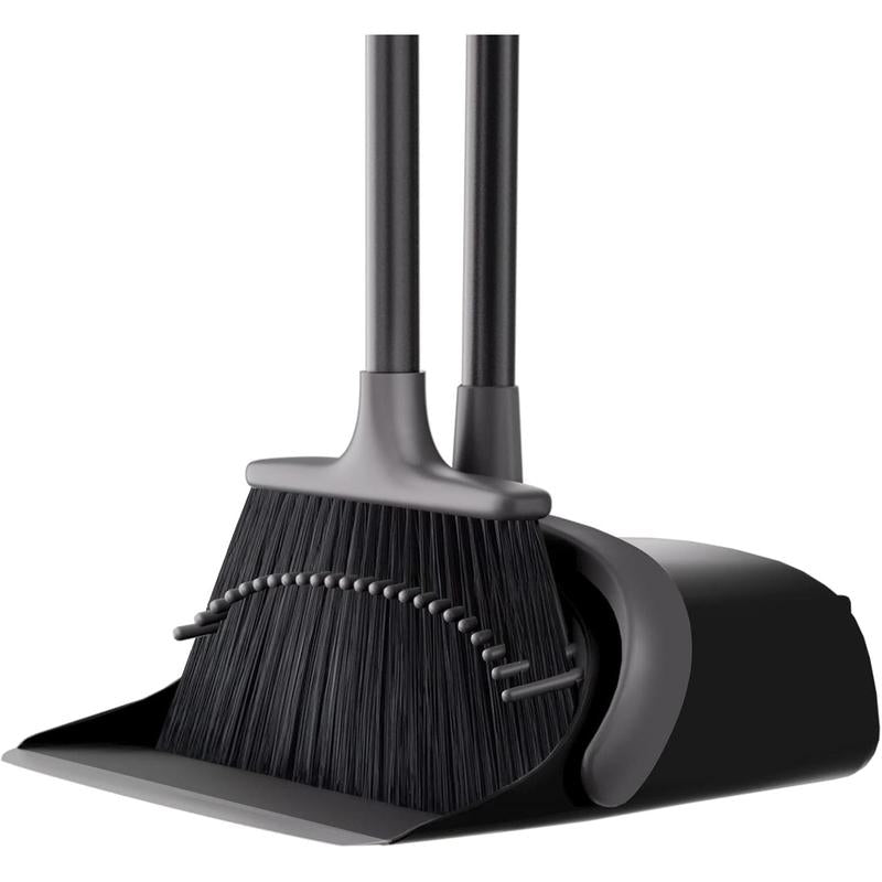 Upgrade Broom and Dustpan Set for Home, 52'' Long Handle, Standing Dustpan and Broom for Kitchen Office Lobby Floor