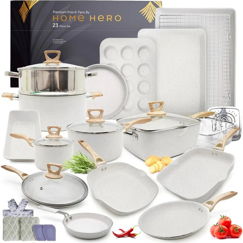 Pots and Pans Set Non Stick - Induction Compatible Kitchen Cookware Sets + Bakeware Sets - Non Stick, PFOA Free, Oven Safe Pot