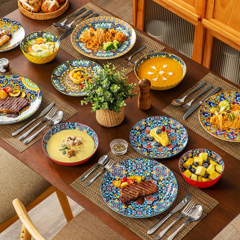 Vancasso Boho Chic Ceramic Dinnerware Set for Six - Vibrant Plates and Bowls